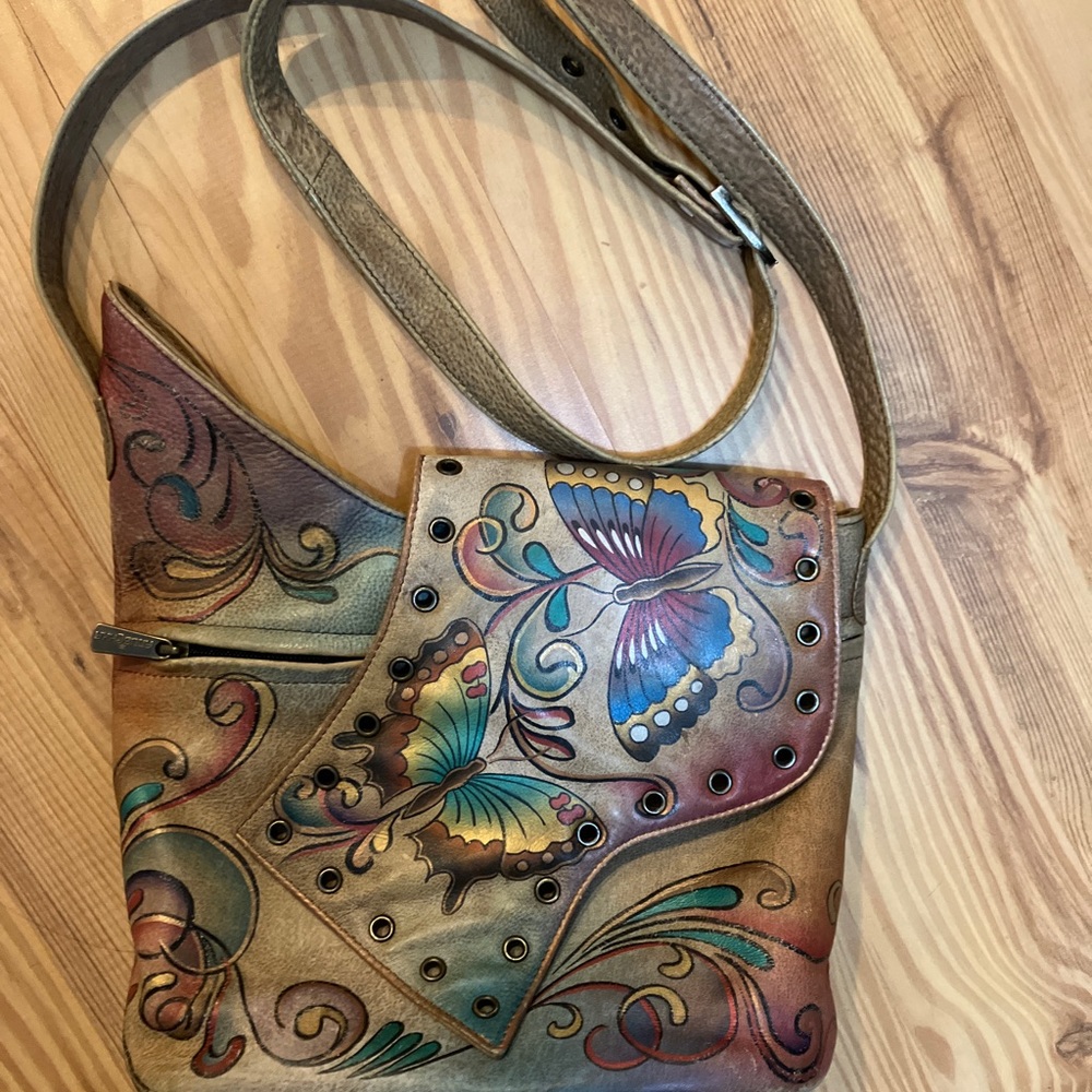 Anuschka DESIGNER Leather shoulder bag HANDBAG Awesome BUTTERFLY DESIGN